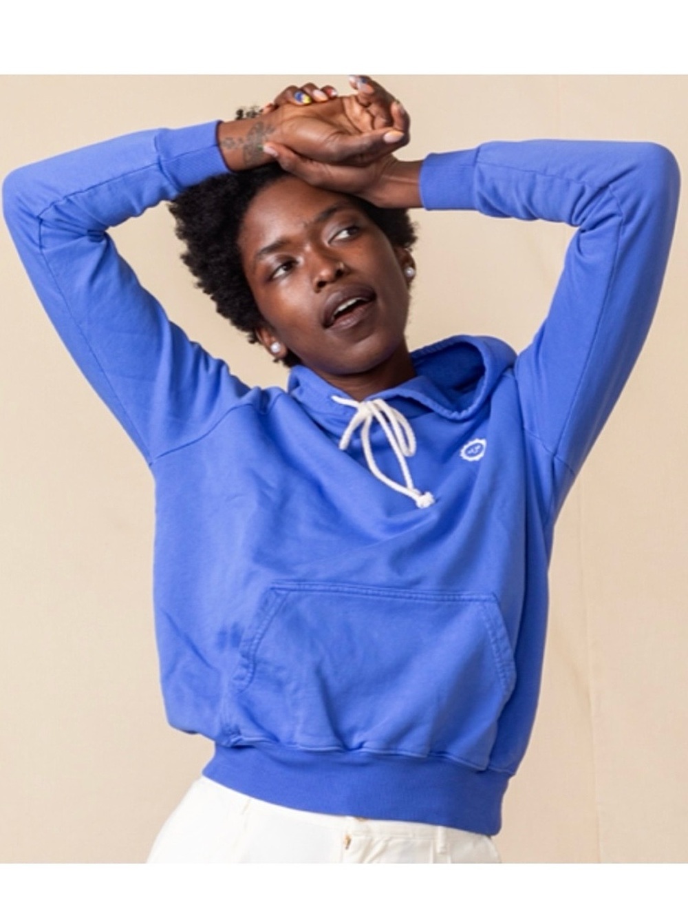 BIG BUD PRESS Lightweight Sun Logo Embroidered Hoodie Y2K 90s Cornflower Blue XS